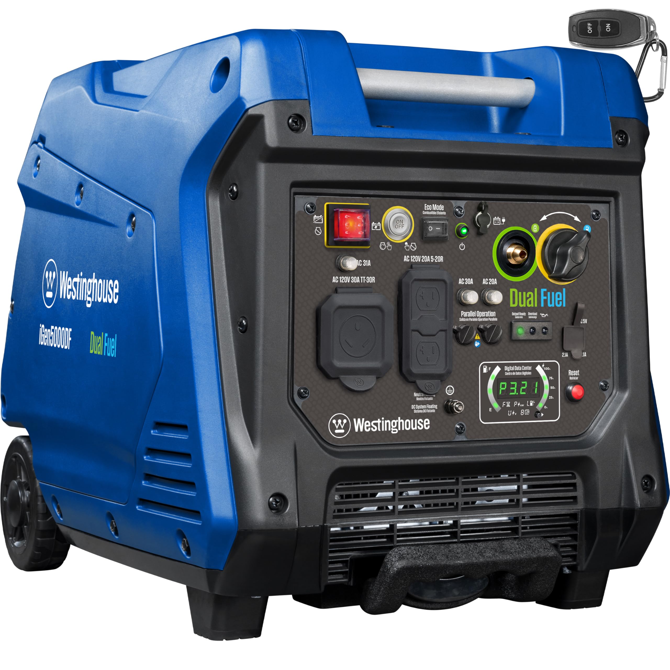 Westinghouse iGen4500DFc Super Quiet Dual Fuel Portable Inverter Generator, 4500 Peak Watts & 3700 Rated Watts, Remote Electric Start, Gas & Propane Powered, RV Ready, CO Sensor, Parallel Capable Gronata