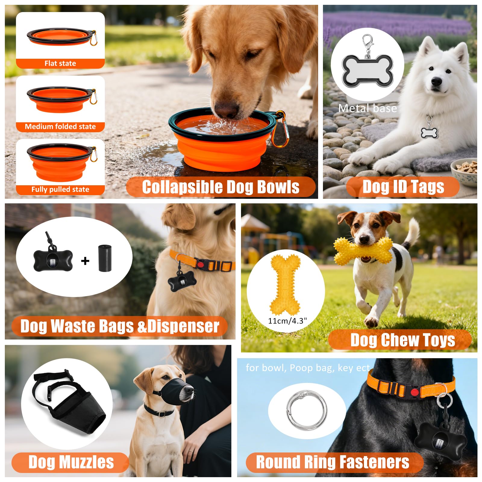 YXFDOYT No Pull Dog Harness Adjustable Collar & Leash Set - Dog Halter Harnesses Collapsible Bowls & Poop Bag Dispenser Muzzle ID Tags Toys Fits Small Medium Large Dogs (Pink-L) Gronata