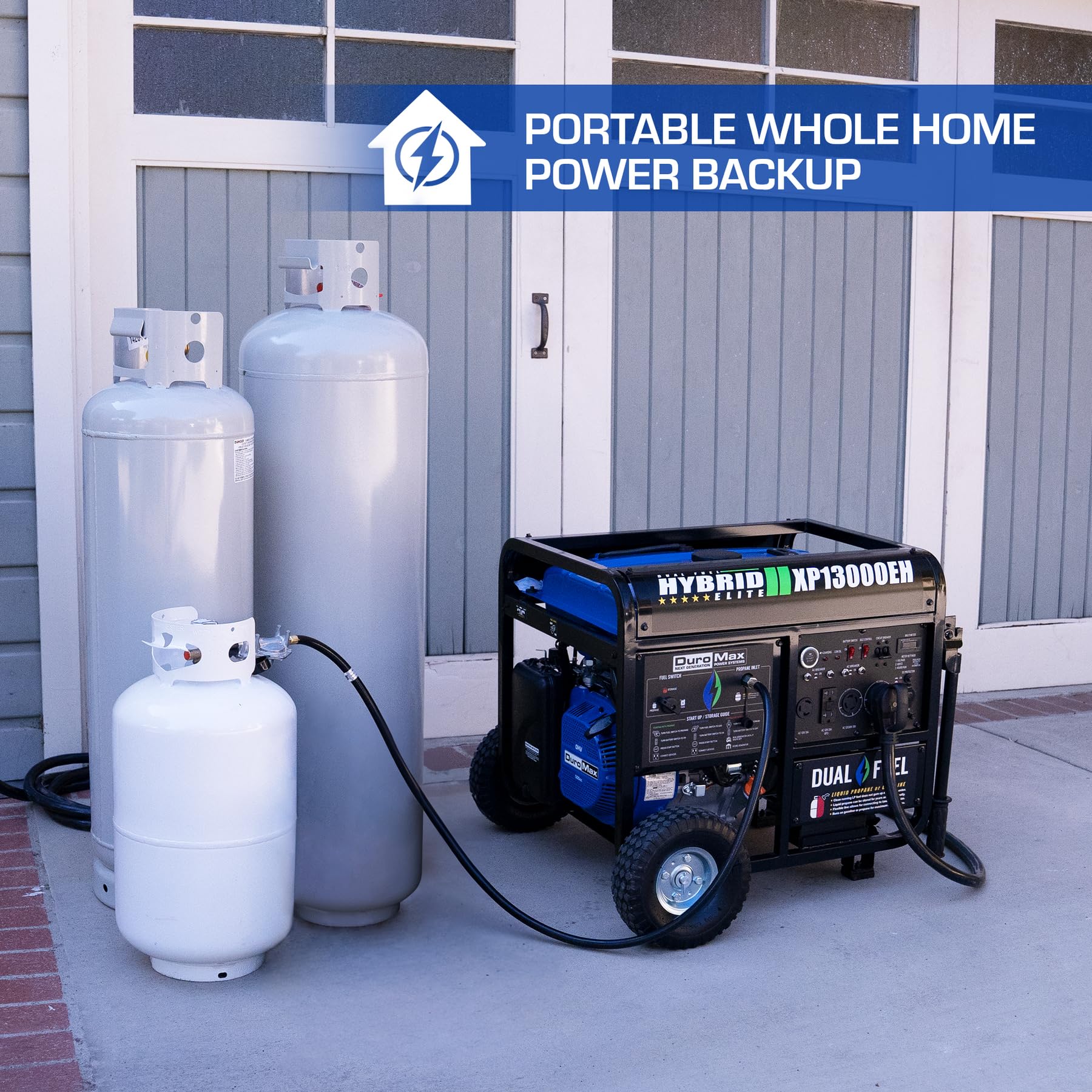 DuroMax XP13000EH 13,000-Watt Dual Fuel Portable Generator - Gas & Propane, Electric Start, Whole Home Backup Power, Transfer Switch Ready, RV & Emergency Ready Gronata