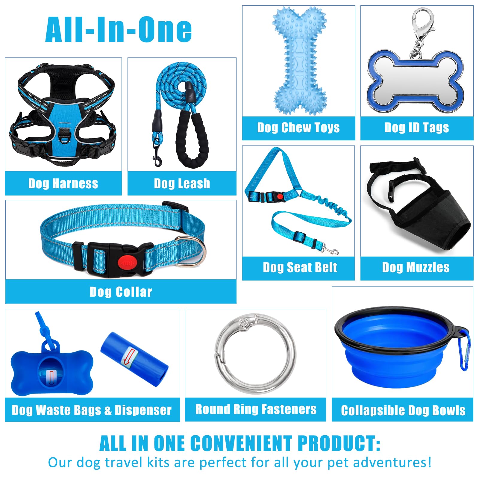 YXFDOYT No Pull Dog Harness Adjustable Collar & Leash Set - Dog Halter Harnesses Collapsible Bowls & Poop Bag Dispenser Muzzle ID Tags Toys Fits Small Medium Large Dogs (Pink-L) Gronata