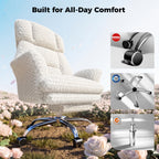 Big and Tall Office Chair, Flip Armrests for Pets & Cross Legged Sitting, Executive Ergonomic Computer Gaming Chair with Foot Rest, Teddy Fleece Wide Seat Reclining Desk Chair, White Vanity Chair Gronata