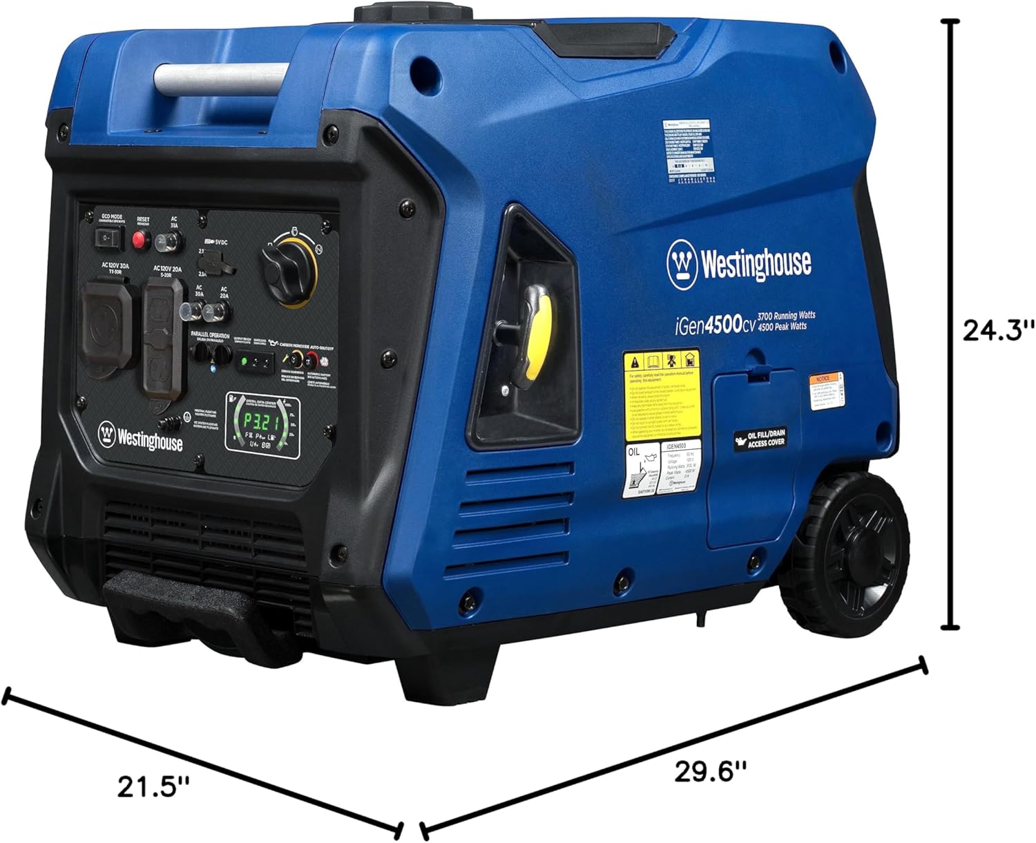 Westinghouse 5000 Peak Watt Super Quiet Portable Inverter Generator, Wheel & Handle Kit, RV Ready 30A Outlet, Gas Powered, CO Sensor, Parallel Capable,Blue Gronata