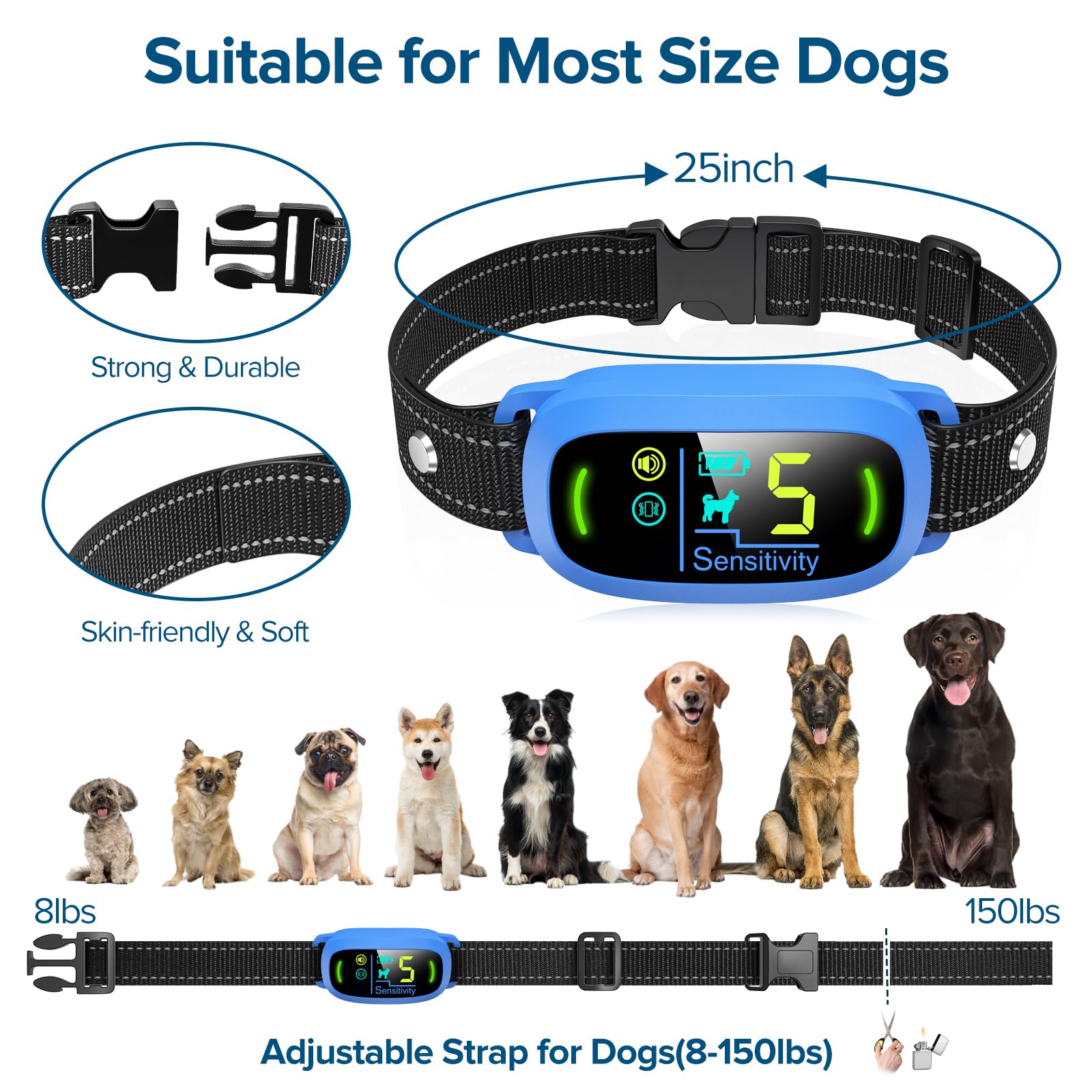 FAFAFROG Dog Bark Collar, Rechargeable Smart Collar, Anti Barking Training Collar with 5 Adjustable Sensitivity Beep Vibration, Bark Collar for Large Medium Small Dogs (Black) Gronata