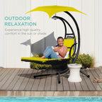 Best Choice Products Outdoor Hanging Curved Steel Chaise Lounge Chair Swing w/Built-in Pillow and Removable Canopy - Navy Blue Gronata