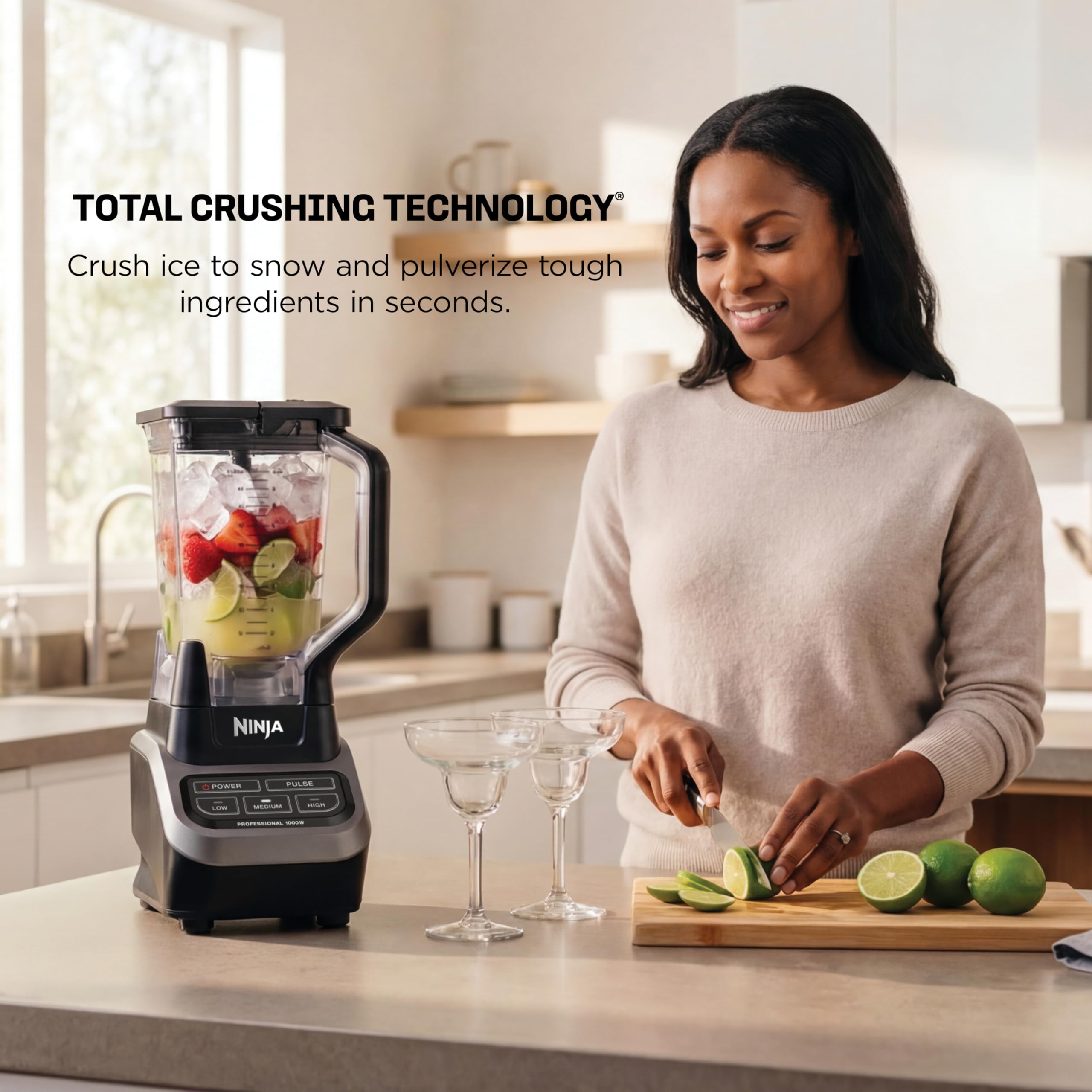 Ninja Professional Blender | Smoothie Blending, Drink Mixer, Grinder, Ice Crusher, Frozen Fruit Blending | 1000W Power, Total Crushing Technology, XL 72-oz. Pitcher | Black & Grey | BL610 Gronata