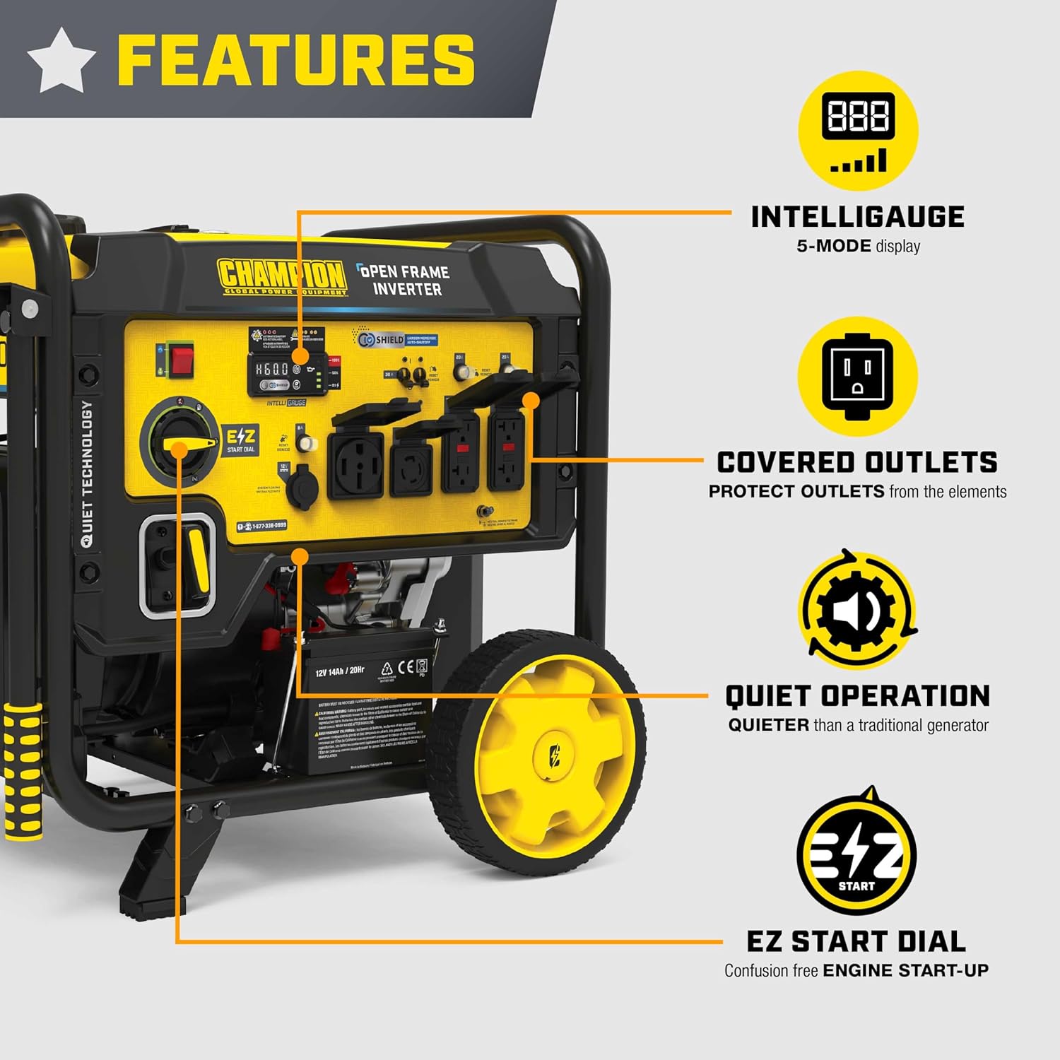 Champion Power Equipment 10,000-Watt Electric Start Home Backup Portable Open Frame Inverter Generator with Quiet Technology and Free 3-Year Warranty Gronata
