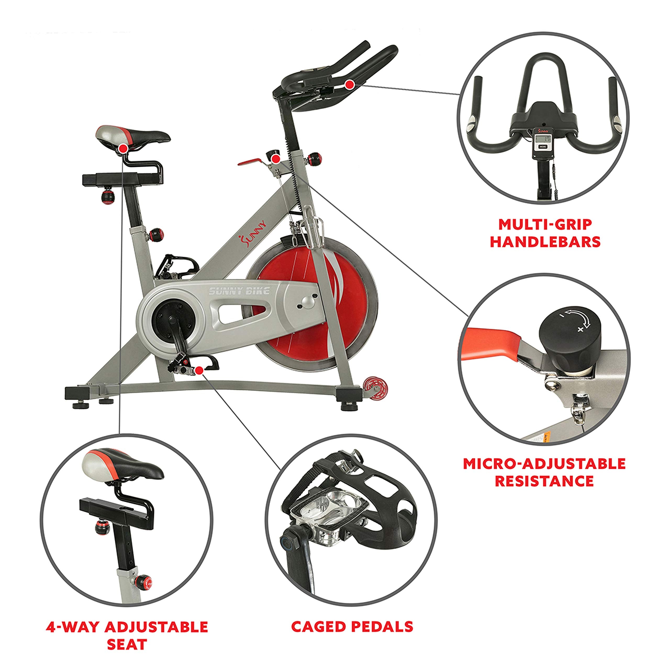 Sunny Health & Fitness Indoor Cycling Exercise Bike with SPD pedals - SF-B1509, White, 47 L x 20 W x 47 5 H Gronata
