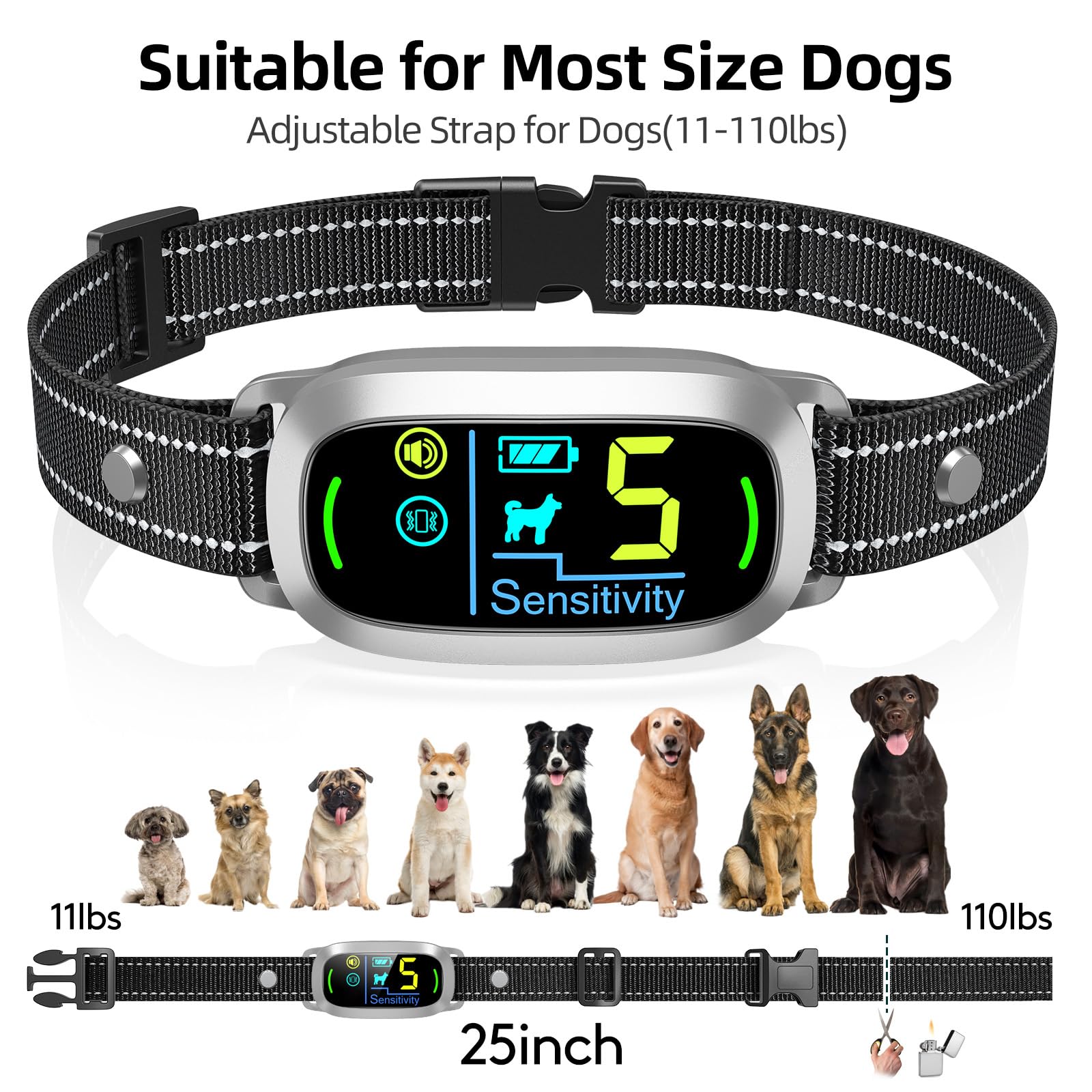 FAFAFROG Dog Bark Collar, Rechargeable Smart Collar, Anti Barking Training Collar with 5 Adjustable Sensitivity Beep Vibration, Bark Collar for Large Medium Small Dogs (Black) Gronata