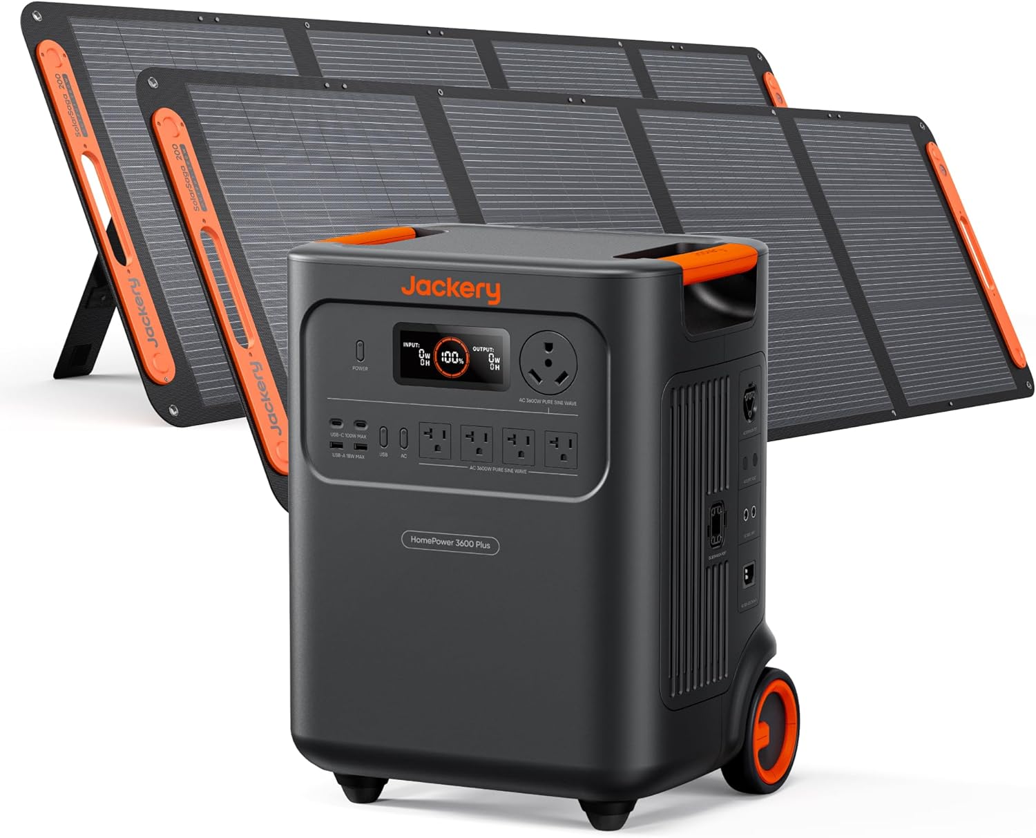 Jackery HomePower 3600 Plus Portable Power Station with 2x 200W Solar Panels, 3600W AC Output, 3584Wh LFP Solar Generator, Expandable up to 21kWh, Essential Home Backup for Home Use, Emergencies, RV Gronata
