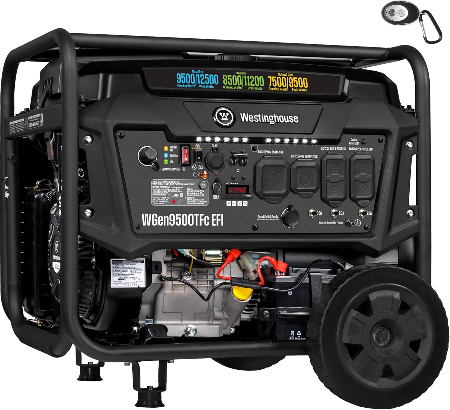 Westinghouse 12500 Peak Watt EFI Tri-Fuel Home Backup Portable Generator, Remote Electric Start, Transfer Switch Ready, Gas, Propane, and Natural Gas Powered, CARB Compliant Gronata