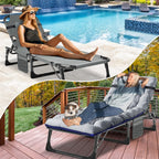 DoCred Heavy Duty Chaise Lounge Chair, Adjustable 5-Position Folding Chaise Lounge Chairs for Outside, Portable Lay Flat Beach Lounge Chair for Outdoor Sunbathing Beach Pool Lawn Camping Gronata