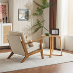 Karl home Accent Chair Wide Armrest Mid-Century Lounge Chair Linen Fabric Armchair with Lumbar Pillow & Solid Wood Frame for Living Room, Bedroom, Balcony, Green Gronata