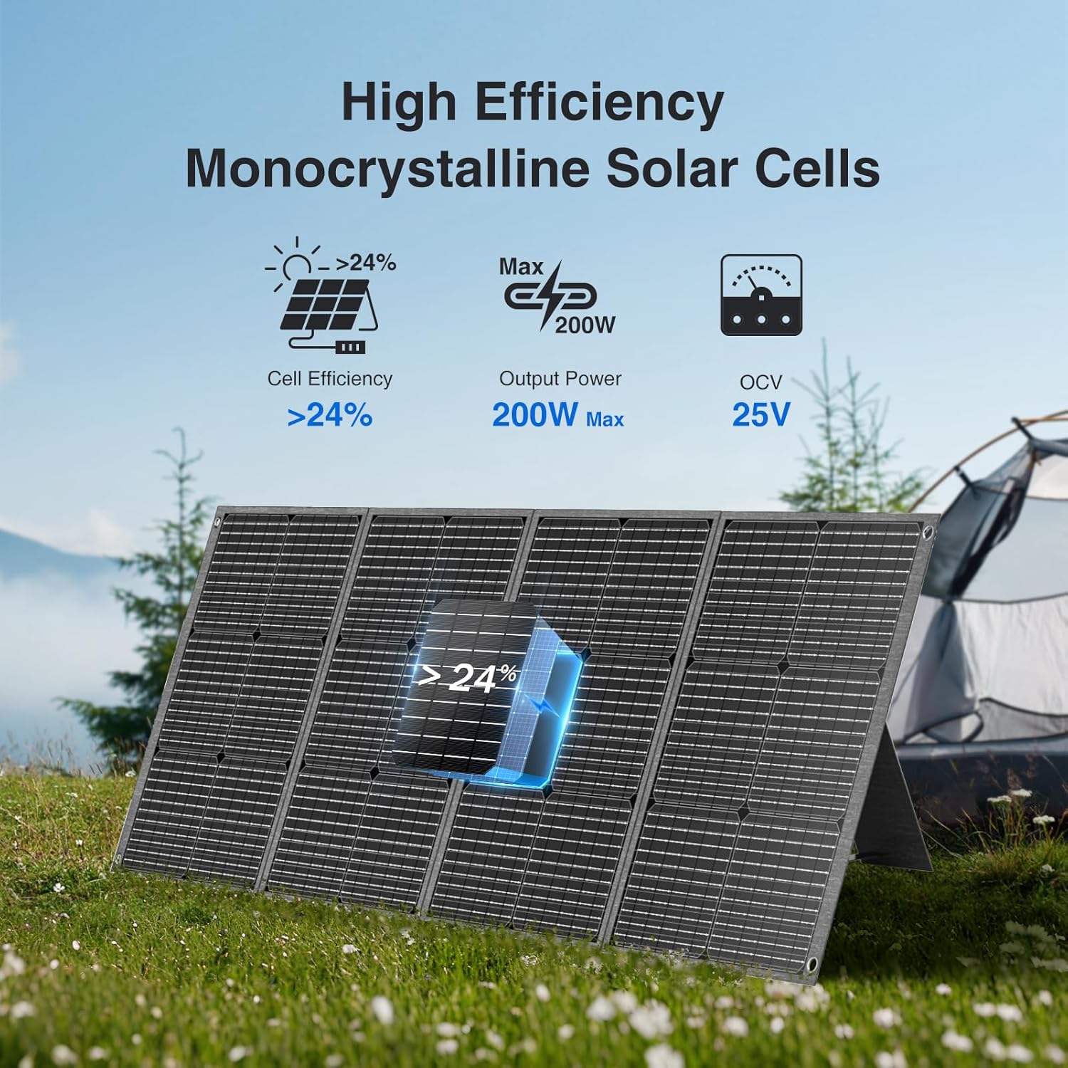 MARBERO 200W Portable Solar Panel for Power Station IP68 Waterproof 200 Watt Foldable Solar Charger >23% High Efficiency Compatible with Solar Generator for Camping RV Outdoor Cloudy Gronata