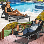 DoCred Heavy Duty Chaise Lounge Chair, Adjustable 5-Position Folding Chaise Lounge Chairs for Outside, Portable Lay Flat Beach Lounge Chair for Outdoor Sunbathing Beach Pool Lawn Camping Gronata