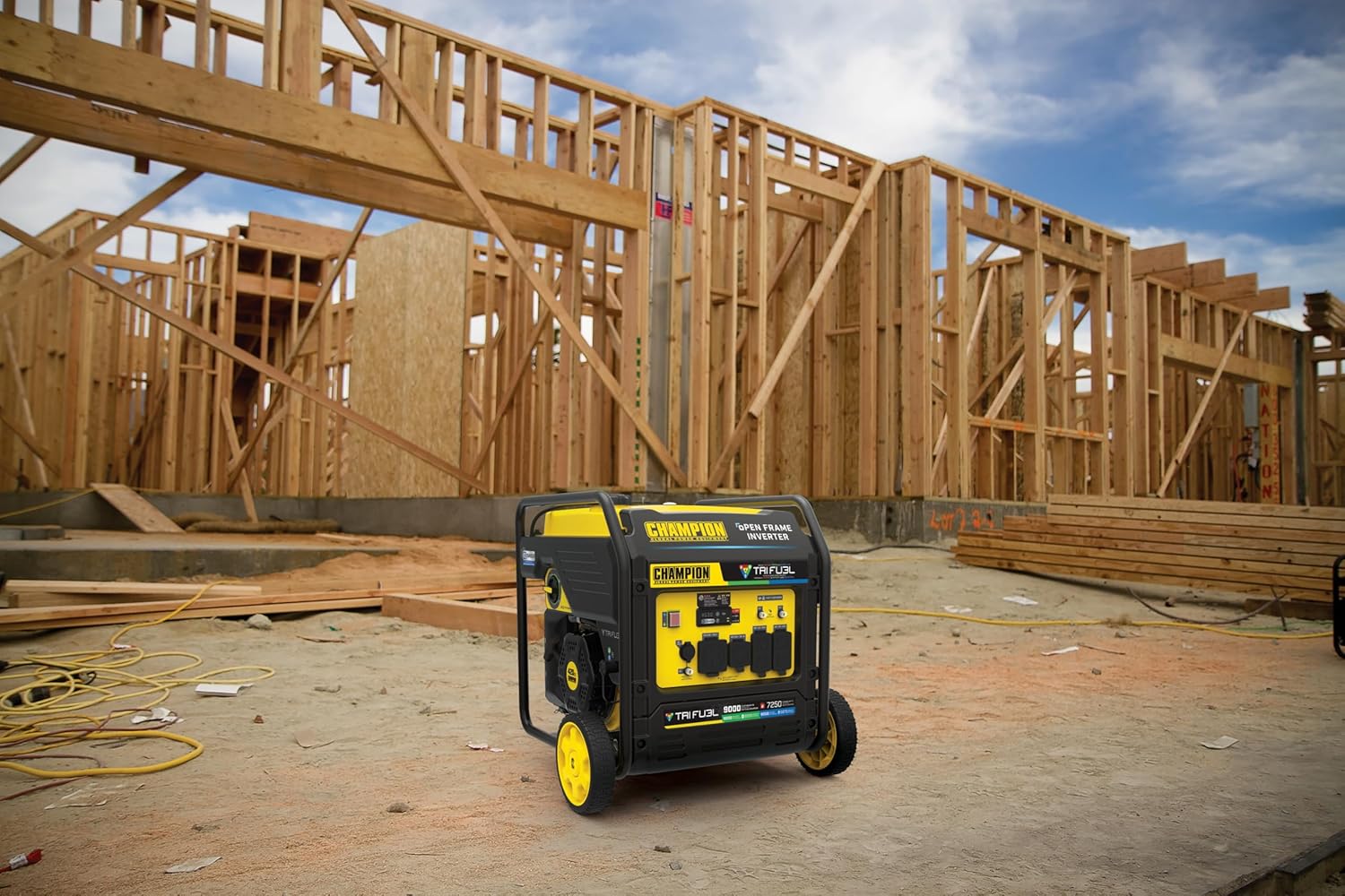 Champion Power Equipment 9000-Watt Electric Start Tri Fuel Home Backup Portable Open Frame Inverter Generator with Quiet Technology and CO Shield Gronata