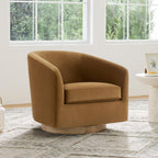 CHITA Swivel Accent Chair, Fully Assembled Fabric Barrel Armchair with FSC Certified Upholstered for Living Room, Bedroom and Office, Cream Gronata