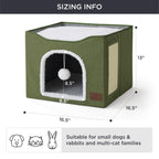 Bedsure Cat Beds for Indoor Cats - Large Cat Cave for Pet Cat House with Fluffy Ball Hanging and Scratch Pad, Foldable Cat Hideaway, 16.5x16.5x13 inches, Grey Gronata