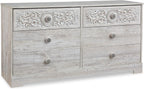 Signature Design by Ashley Shawburn Rustic 5 Drawer Chest of Smooth-Gliding Drawers and Safety Stop, White & Gray Gronata