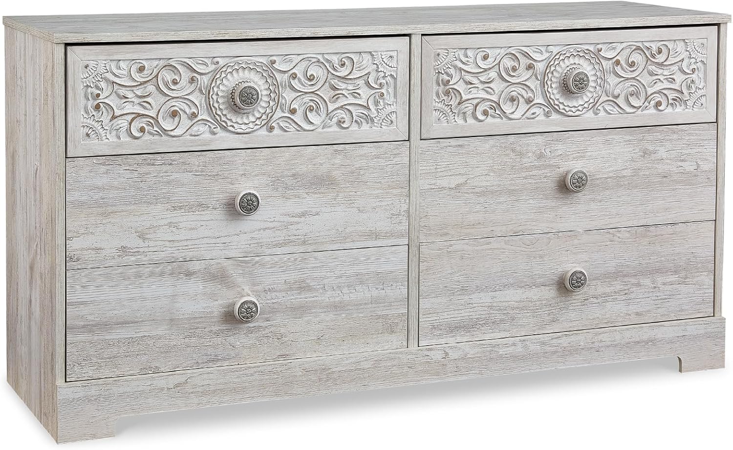 Signature Design by Ashley Shawburn Rustic 5 Drawer Chest of Smooth-Gliding Drawers and Safety Stop, White & Gray Gronata