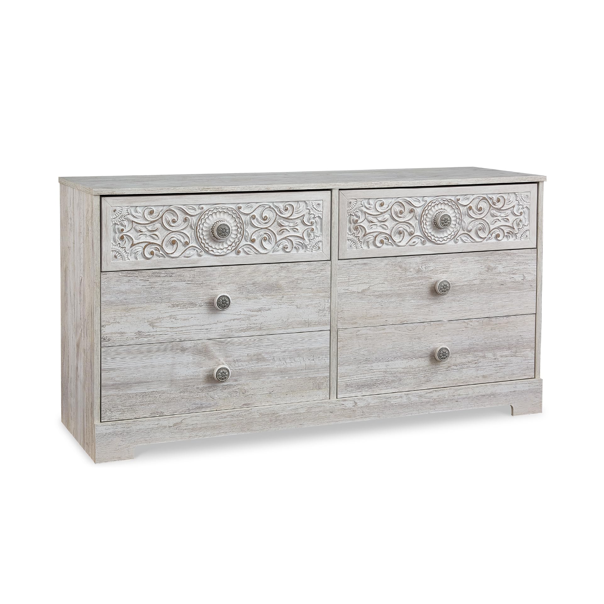 Signature Design by Ashley Shawburn Rustic 5 Drawer Chest of Smooth-Gliding Drawers and Safety Stop, White & Gray Gronata