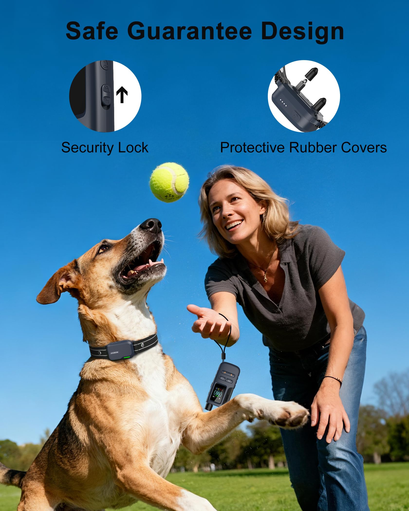 Jugbow Dog Shock Collar - 4500FT Dog Training Collar with Remote, IPX8 Waterproof Electric Dog Collar with 4 Training Modes, Security Lock, Rechargeable eCollar for 10-120lbs Small Medium Large Dogs Gronata