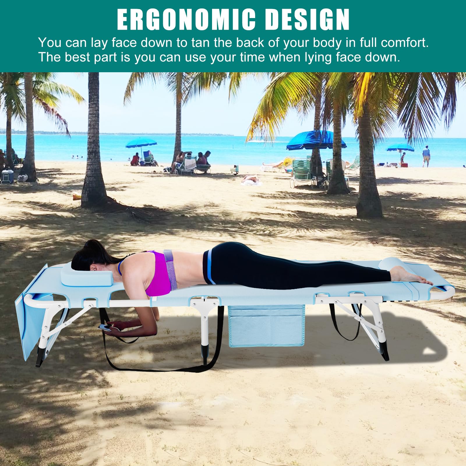 DoCred Heavy Duty Chaise Lounge Chair, Adjustable 5-Position Folding Chaise Lounge Chairs for Outside, Portable Lay Flat Beach Lounge Chair for Outdoor Sunbathing Beach Pool Lawn Camping Gronata