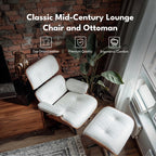 Asukale Top Grain Leather, Mid Century Chaise Lounge Chair and Ottoman, Modern Chair Classic Design, Heavy Duty Base Support for Living Room Study Lounge Office, Palisander-White Gronata