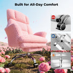 Big and Tall Office Chair, Flip Armrests for Pets & Cross Legged Sitting, Executive Ergonomic Computer Gaming Chair with Foot Rest, Teddy Fleece Wide Seat Reclining Desk Chair, White Vanity Chair Gronata