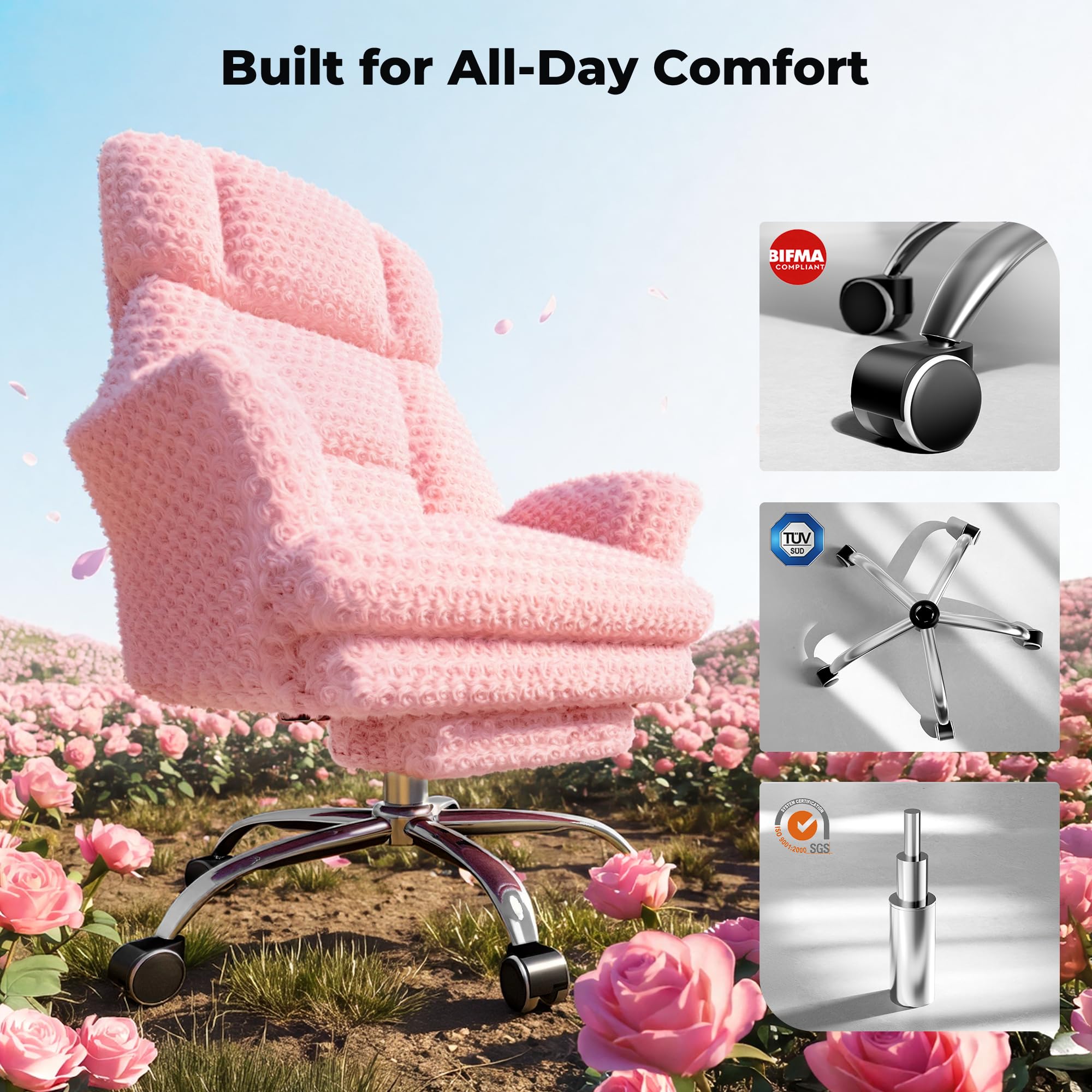 Big and Tall Office Chair, Flip Armrests for Pets & Cross Legged Sitting, Executive Ergonomic Computer Gaming Chair with Foot Rest, Teddy Fleece Wide Seat Reclining Desk Chair, White Vanity Chair Gronata