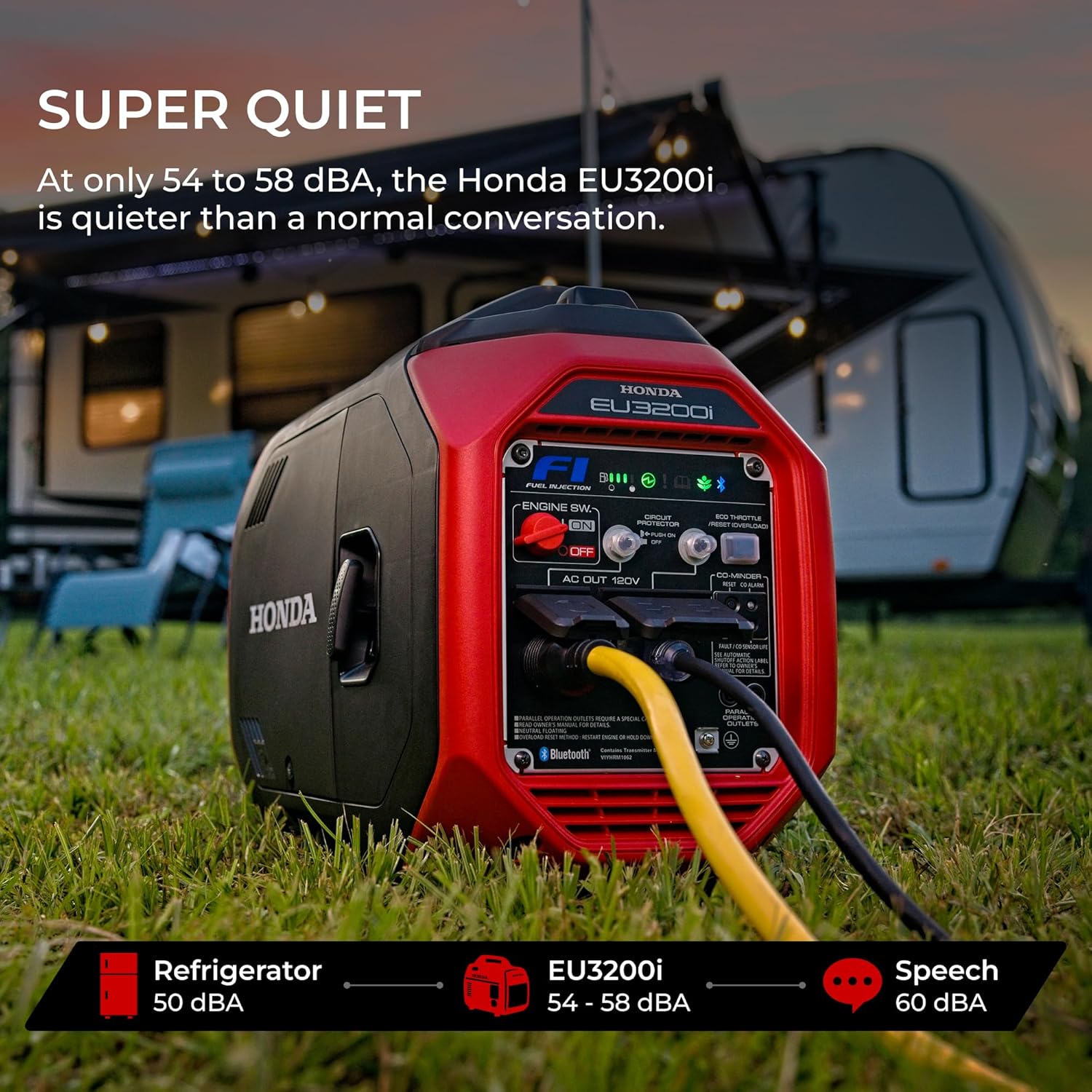Honda EU3200i 3200 Watt Inverter Generator, Super Quiet 120V Gas Powered Portable Generator for Camping, RV or Home Backup Power Supply, Up to 8.6 Hour Run Time (EU3200IAN2) Gronata