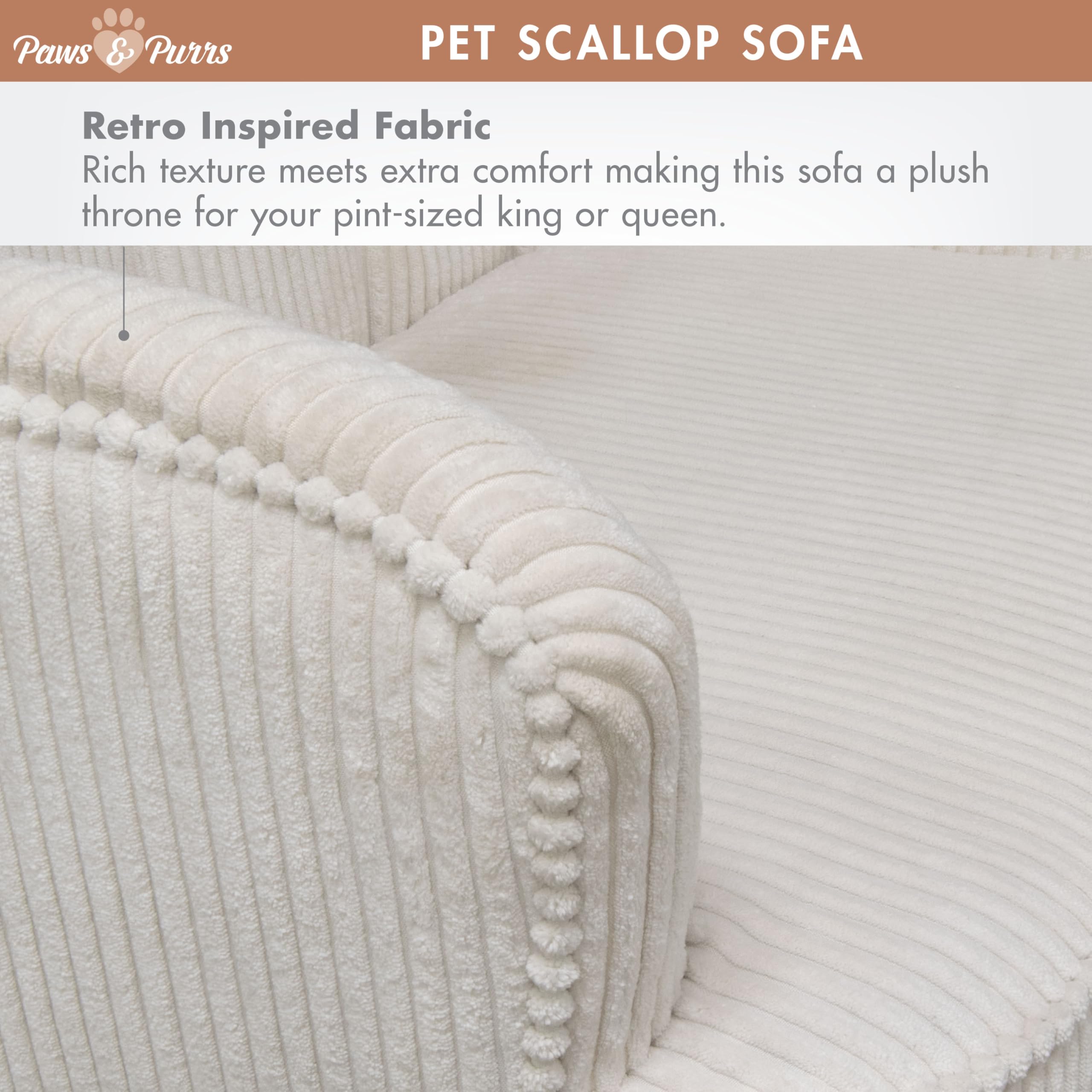 Paws & Purrs Retro Scalloped Back Sofa Style Pet Bed, Dog & Cat Couch with Tufted Cushion & Armrest, Stylish Indoor Pet Furniture, Sage Gronata