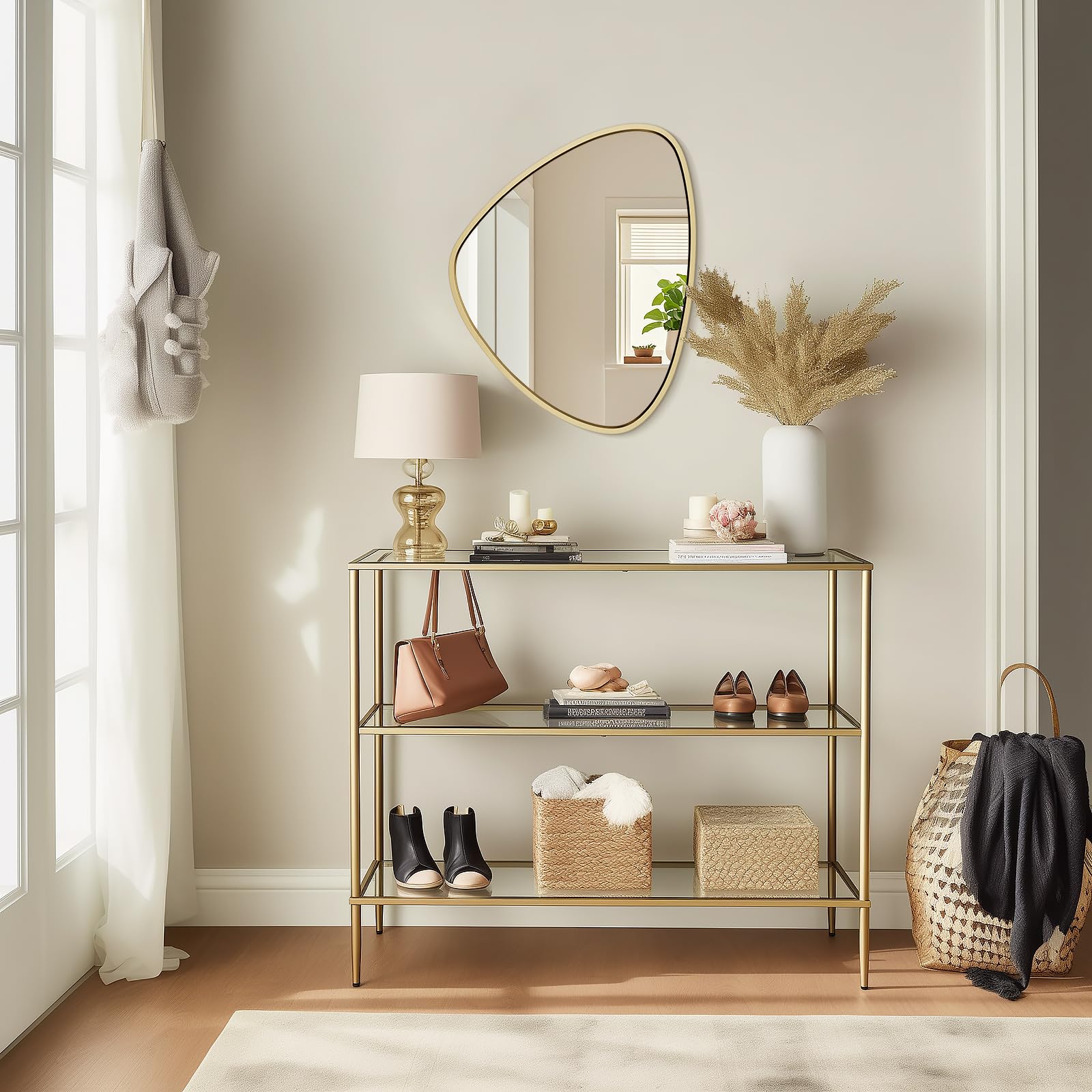 WallBeyond Asymmetrical Mirror, Irregular Mirror Full Length, Boho Wall Mirrors Decorative for Bedroom Living Room Entryway Hall, Mid Century Modern Decor 48" H x 22" W Gronata