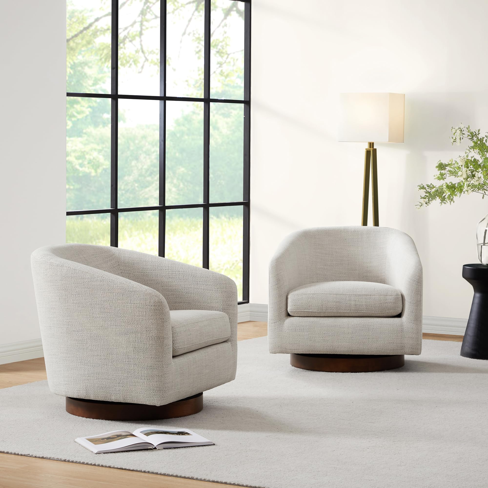 CHITA Swivel Accent Chair, Fully Assembled Fabric Barrel Armchair with FSC Certified Upholstered for Living Room, Bedroom and Office, Cream Gronata