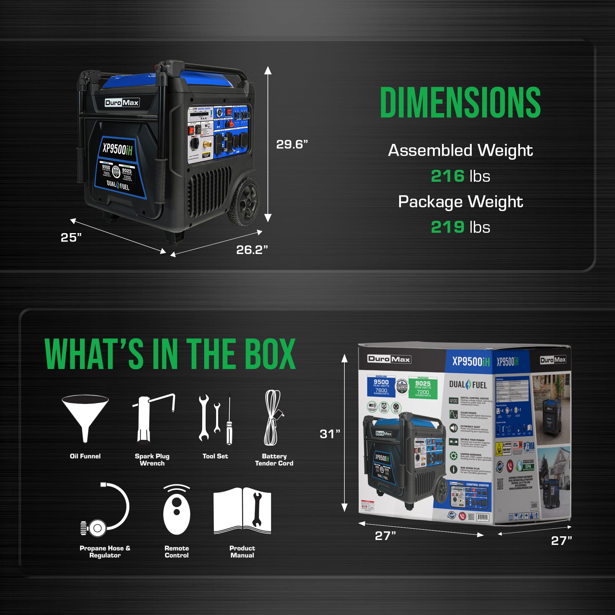 DuroMax XP16000iH 16,000-Watt Dual Fuel Portable Digital Inverter Generator - Gas & Propane, Remote Electric Start, Whole Home Power Backup, Transfer Switch Ready, RV & Emergency Ready Gronata