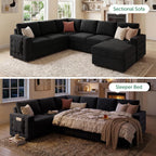 HONBAY Sectional Sleeper Sofa with Pull Out Bed U-Shape Sectional Couch Sleeper Bed with Storage Chaise 6 Seater Sleeper Sectional Sofa, Light Grey Gronata
