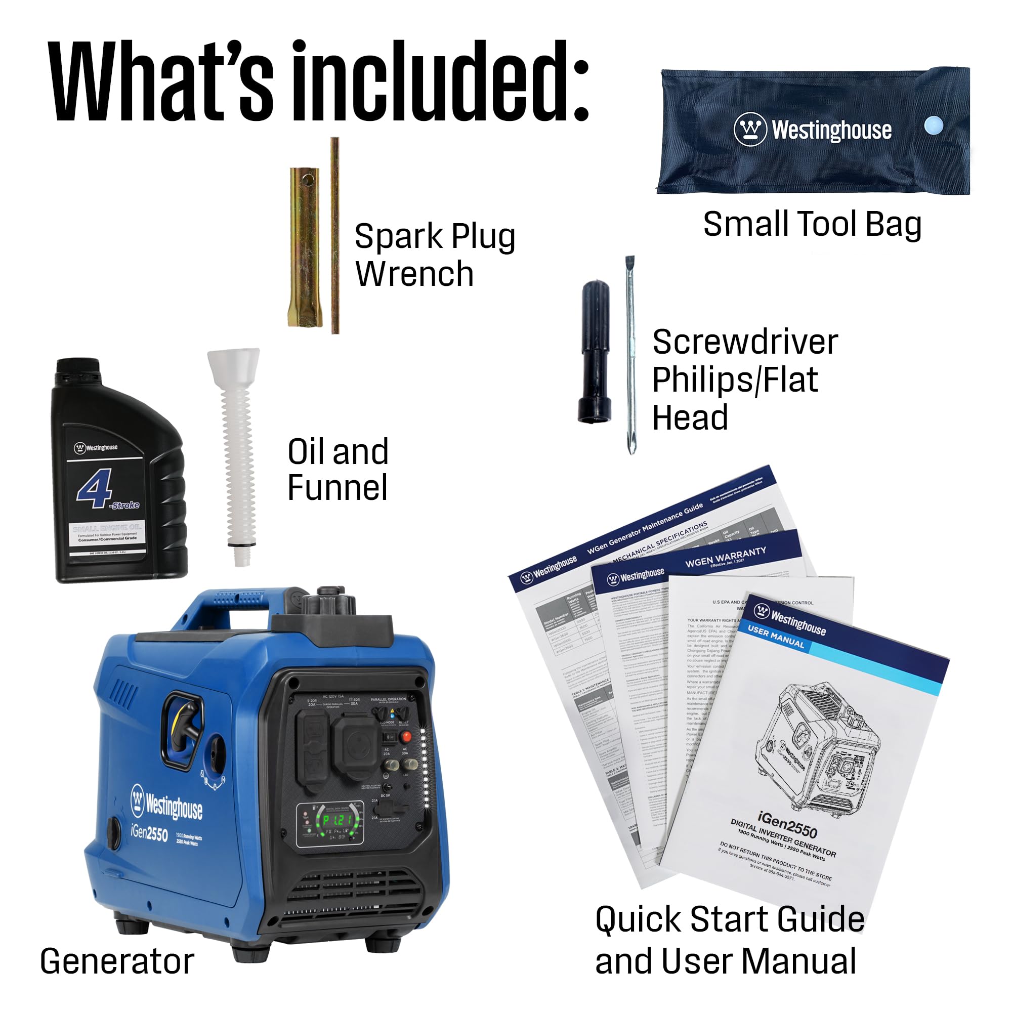 Westinghouse 2550 Peak Watt Super Quiet & Lightweight Portable Inverter Generator, RV Ready 30A Outlet, Gas Powered, CO Sensor, Parallel Capable, Long Run Time,Blue Gronata