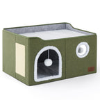 Bedsure Cat Beds for Indoor Cats - Large Cat Cave for Pet Cat House with Fluffy Ball Hanging and Scratch Pad, Foldable Cat Hideaway, 16.5x16.5x13 inches, Grey Gronata