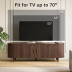 OneBlis 70" Mid Century Modern TV Stand, Wood TV Consoles with Sliding Doors and Power Outlet, Entertainment Center with Adjustable Shelves, Fluted TV Stands for Living Room, Walnut Gronata