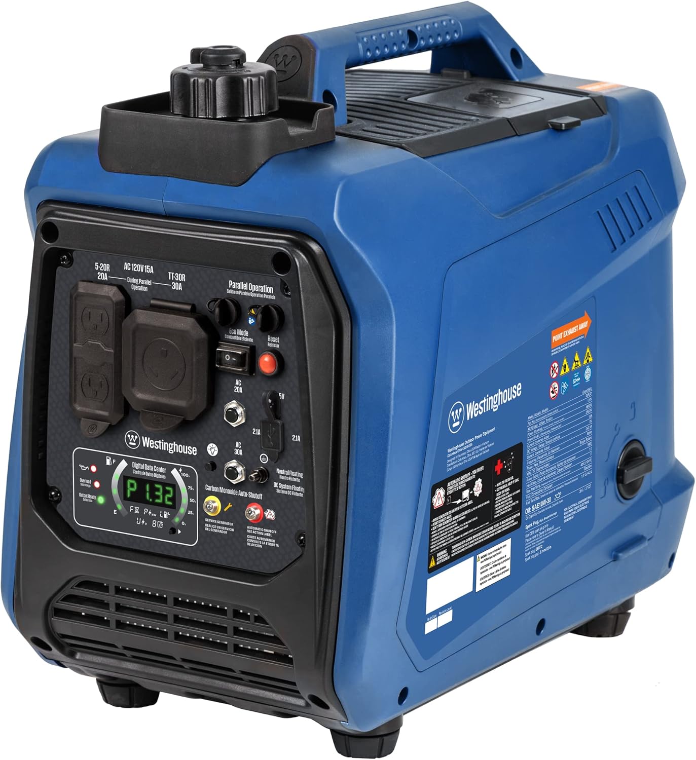 Westinghouse 2550 Peak Watt Super Quiet & Lightweight Portable Inverter Generator, RV Ready 30A Outlet, Gas Powered, CO Sensor, Parallel Capable, Long Run Time,Blue Gronata