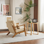 Karl home Accent Chair Wide Armrest Mid-Century Lounge Chair Linen Fabric Armchair with Lumbar Pillow & Solid Wood Frame for Living Room, Bedroom, Balcony, Green Gronata