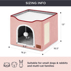 Bedsure Cat Beds for Indoor Cats - Large Cat Cave for Pet Cat House with Fluffy Ball Hanging and Scratch Pad, Foldable Cat Hideaway, 16.5x16.5x13 inches, Grey Gronata