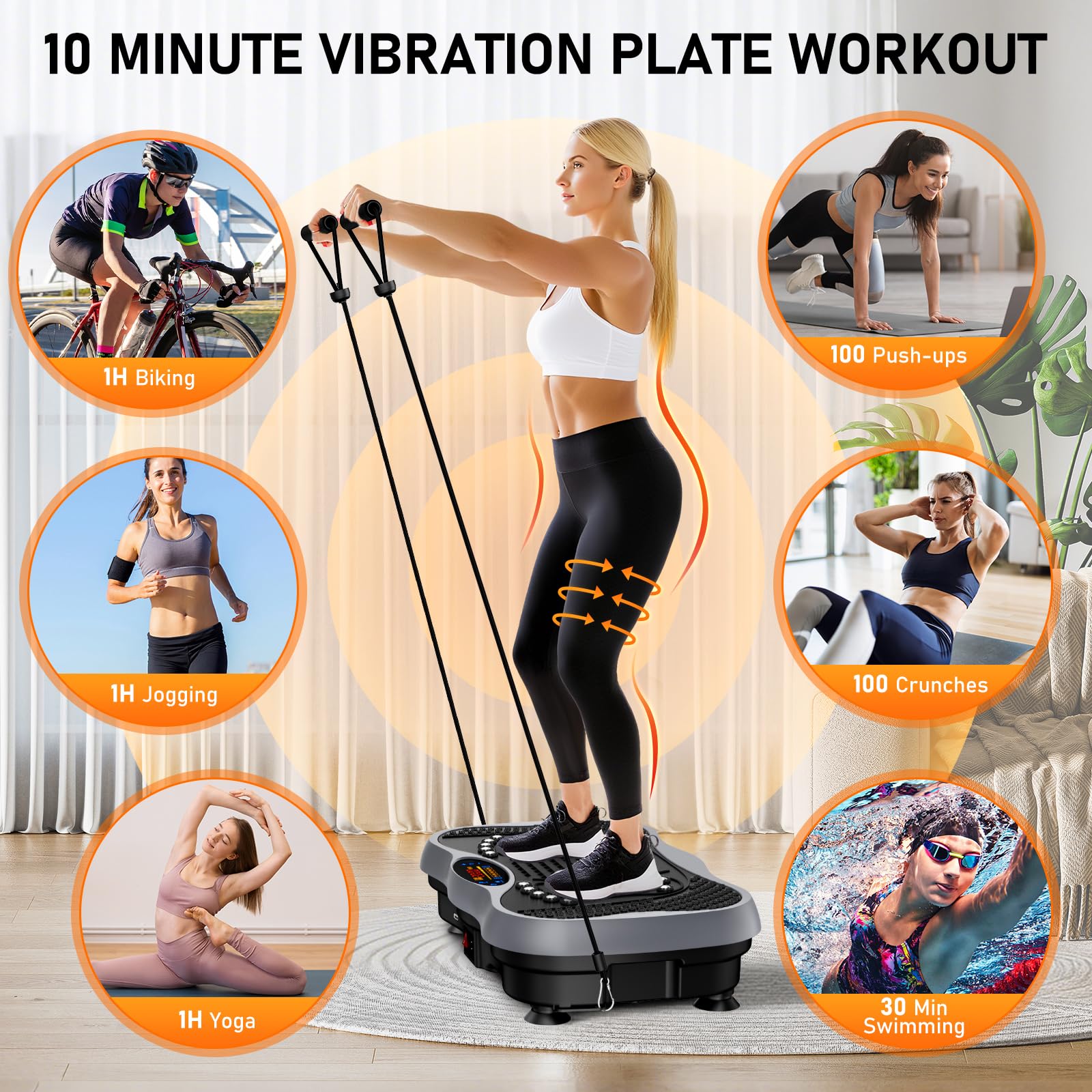 GLYLF Vibration Plate Exercise Machine, 130 Levels Full Body Workout Vibrating Plate for Lymphatic Drainage Weight Loss, 450 Lbs Capacity Shake Platform with Resistance Bands Bluetooth for Women Men Gronata