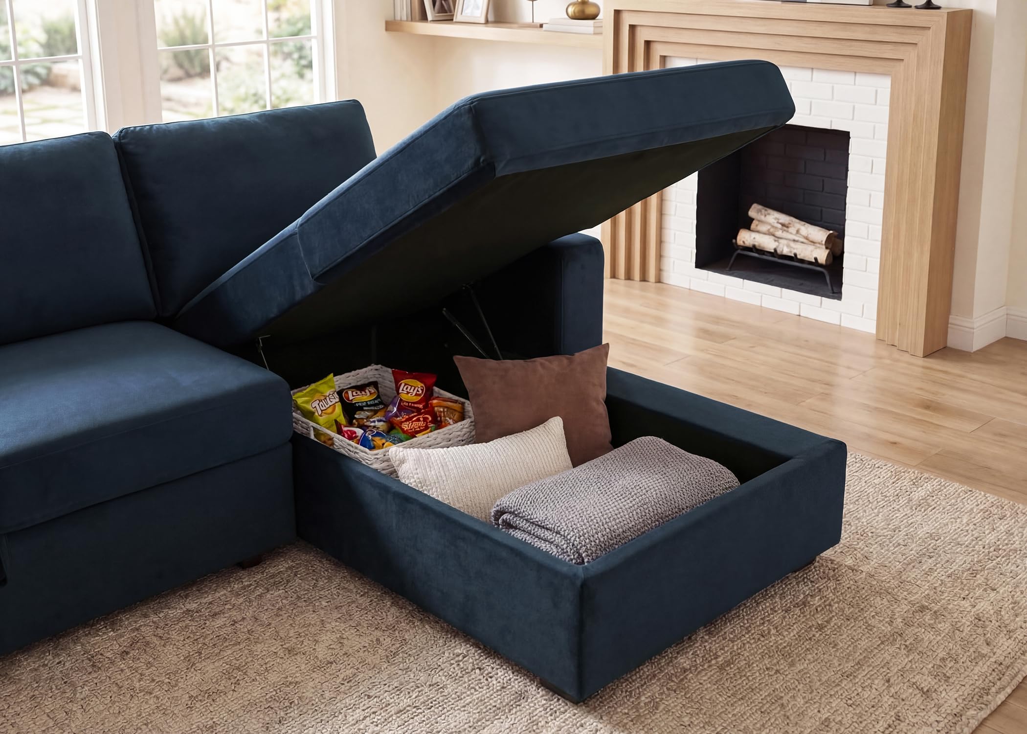 HONBAY Sectional Sleeper Sofa with Pull Out Bed U-Shape Sectional Couch Sleeper Bed with Storage Chaise 6 Seater Sleeper Sectional Sofa, Light Grey Gronata