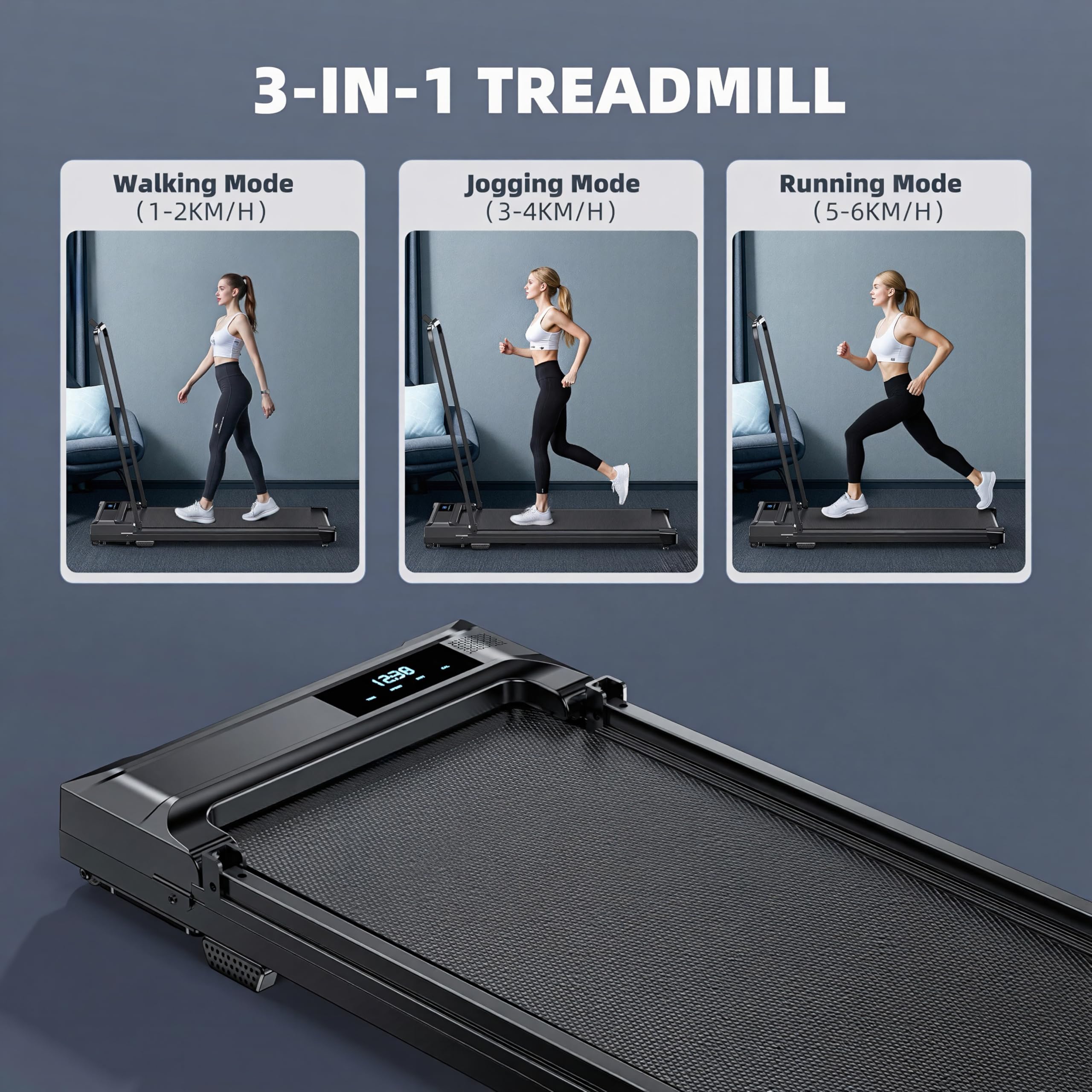 Walking Pad Treadmill for Home - Folding Treadmills with Handle Bar Portable Compact Fold up Indoor Foldable Handles Electric Walk Pads Small Spaces Mini Running Quiet Under Bed Office Gronata