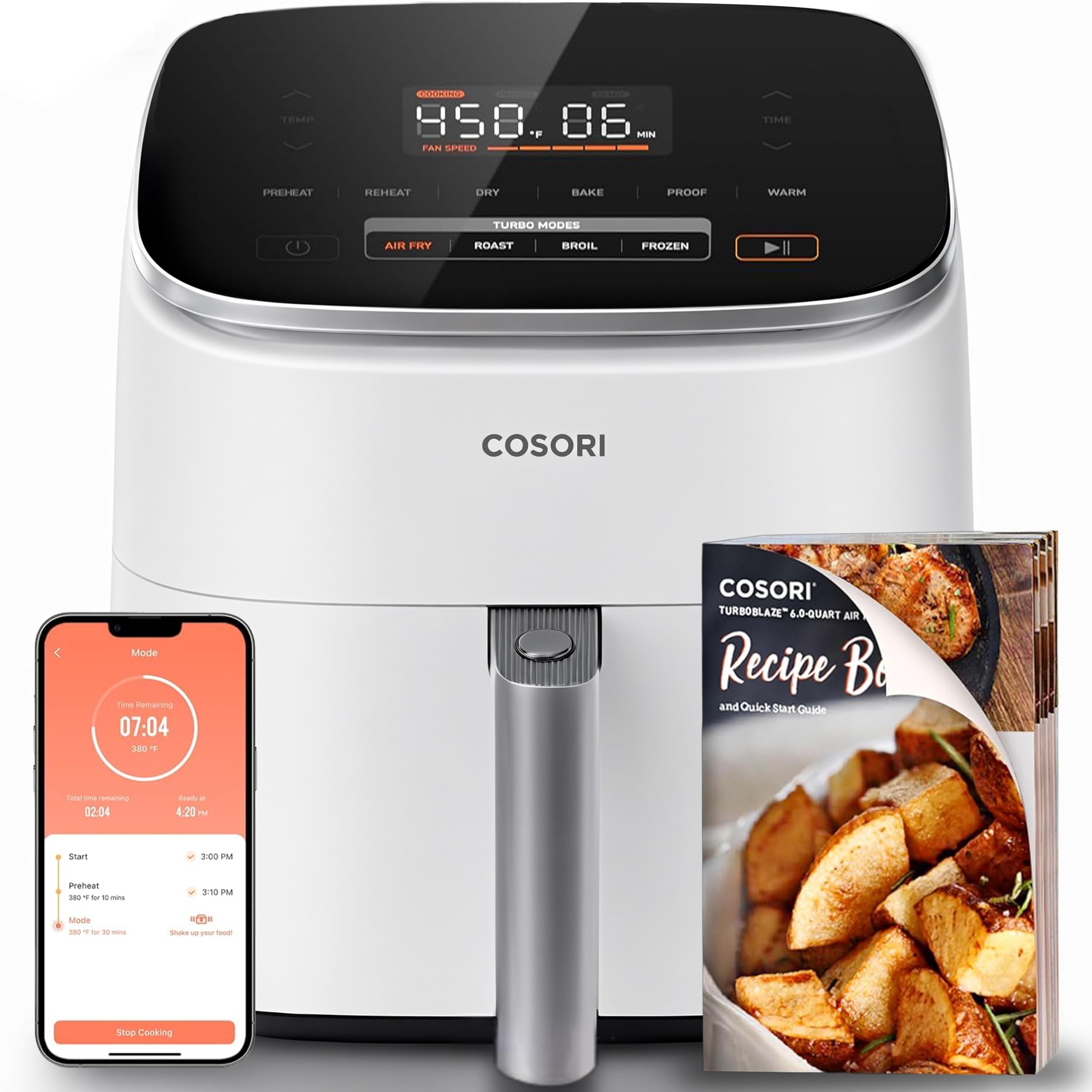 Cosori 9-in-1 TurboBlaze Air Fryer 6 Qt, PFAS-Free Ceramic Coating, 90°–450°F, Precise Heating for Even Results, Air Fry, Roast, Bake, Broil, Dry, Frozen, Proof, Reheat, Keep Warm, 120V, Dark Gray Gronata