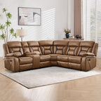 EBELLO Faux Leather Recliner Sofa Furniture Set for Living Room, 2 Recliner Chairs, 3 Seat Reclining Sofa Couch Set for Meeting Room, Brown Gronata