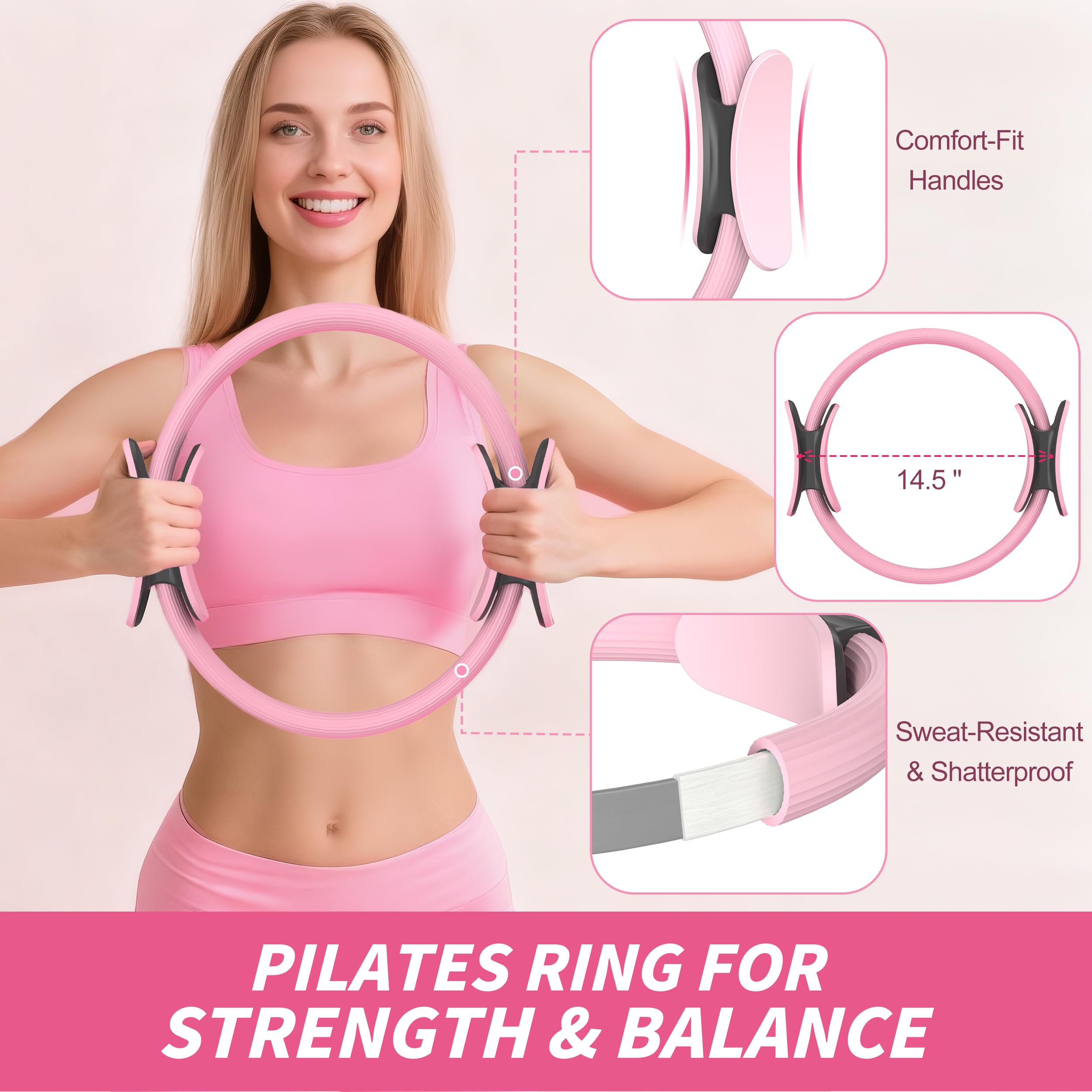 NANATI Pilates Kit 19PCS,Pilates Essentials Kit for Women,Pilates Equipment with 14.5" Pilates Ring and Ball,8 Resistance Bands,Ankle Weights,Sliders & Grip Socks Accessories for Starter Home Workouts Gronata