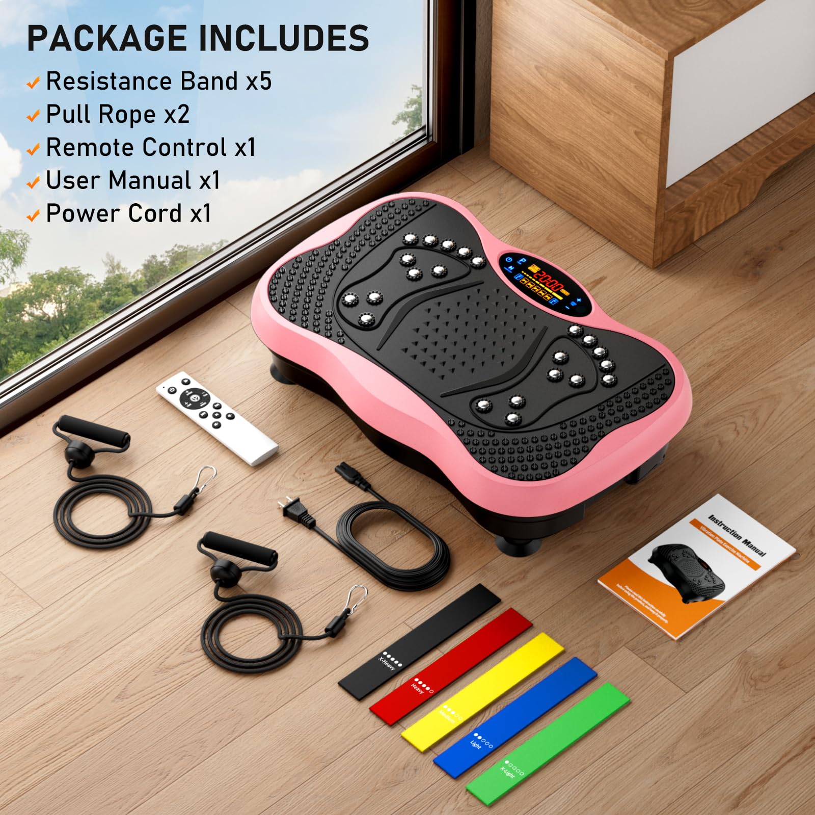 GLYLF Vibration Plate Exercise Machine, 130 Levels Full Body Workout Vibrating Plate for Lymphatic Drainage Weight Loss, 450 Lbs Capacity Shake Platform with Resistance Bands Bluetooth for Women Men Gronata