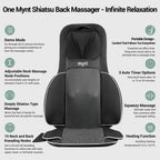 Mynt FSA Eligible HSA Approved Shiatsu Neck and Back Massager for Chair with 10 Deep Kneading Nodes, 2D & 3D Back Massage with Heat, Portable Spot Massage Chair Pad (Black) Gronata