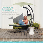 Best Choice Products Outdoor Hanging Curved Steel Chaise Lounge Chair Swing w/Built-in Pillow and Removable Canopy - Navy Blue Gronata